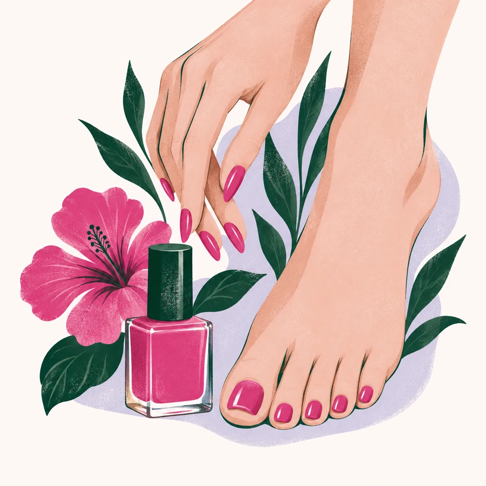 KI-Illustration: Maniküre und Pediküre in Pink und Grün